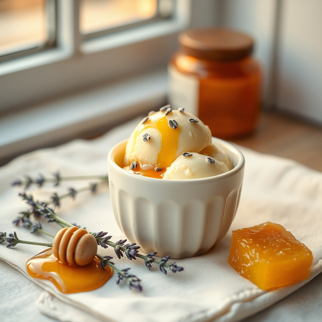 Honey lavender ice cream scoop at La Cigale Ice Cream Chelsea