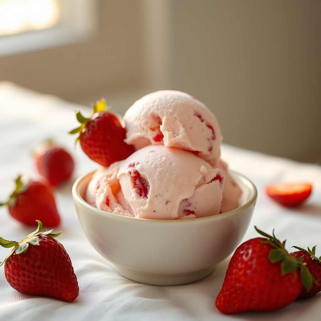 Scoop of wild Quebec strawberry ice cream by La Cigale, Chelsea QC